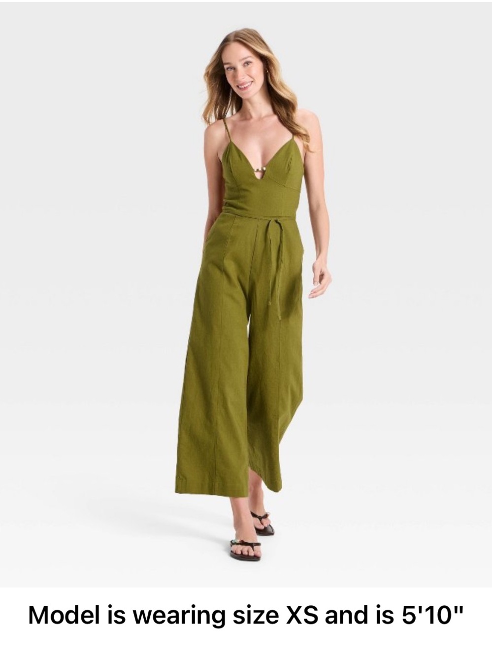 Olive Army Green Wide-Leg Jumpsuit Tie Waist A New Day XS Beaded NEW Sweetheart